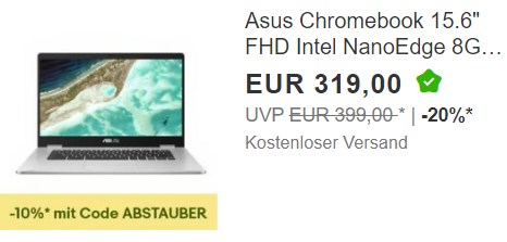 Asus: Chromebook C523NA für 287,10 Euro frei Haus