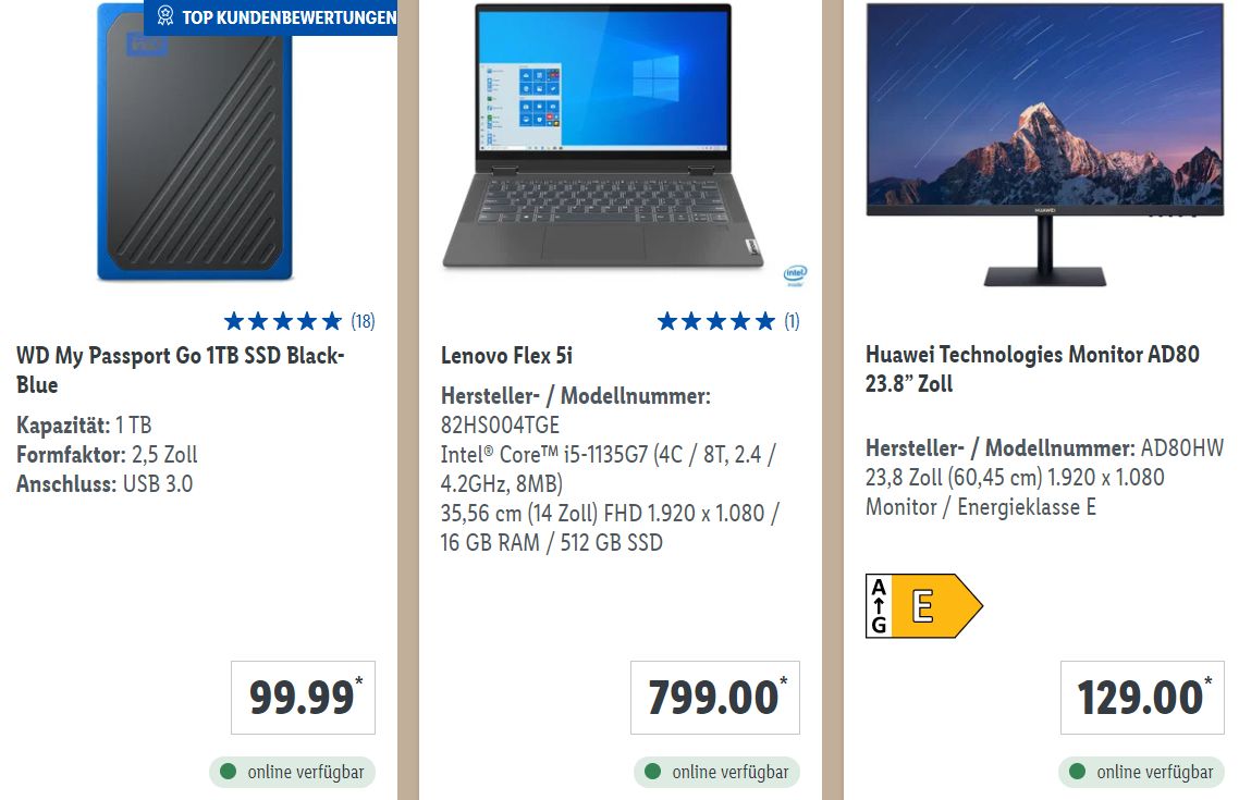 Lidl: Technik-Spezial mit Ladegeräten und externen SSDs