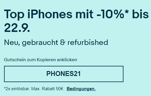 Ebay: 10 Prozent iPhone-Rabatt bis Mittwoch Abend