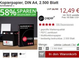 Druckerzubehoer.de: 2500 Blatt Kopierpapier für 12,49 Euro frei Haus