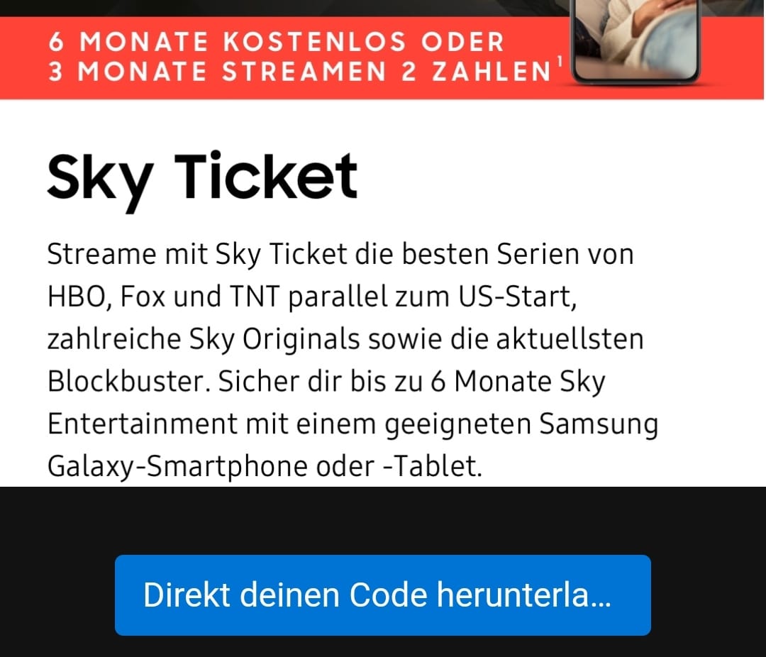 Gratis: Sechs Monate "Sky Ticket" via "Samsung Member App"