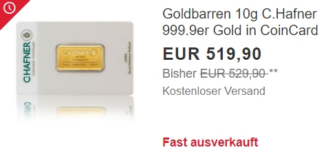 Ebay: 10 Gramm Goldbarren für 519,90 Euro frei Haus