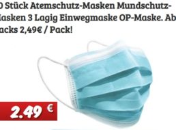 Dealclub: 50er-Pack OP-Masken ab 2,49 Euro plus Versand