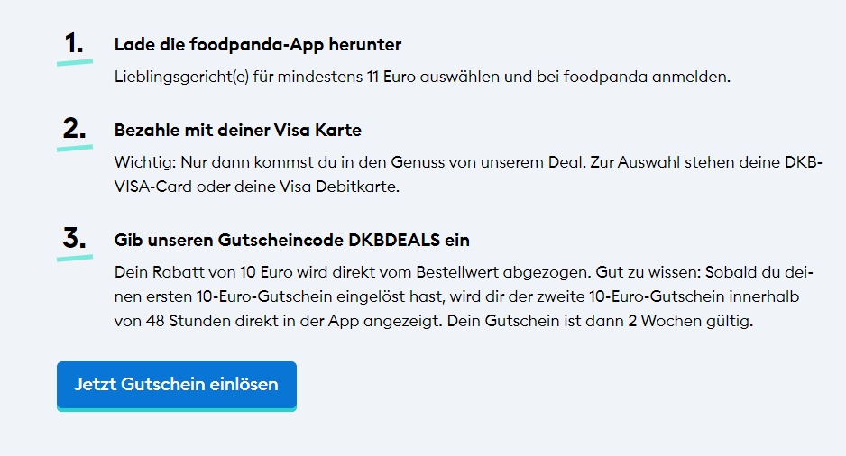 Gratis: 2x10 Euro Gutschein für Foodpanda via DKB