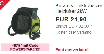 Ebay: Keramikheizer TT-KH-502 für 22,41 Euro frei Haus