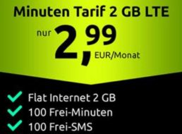 D-Netz: Zwei GByte Daten und 100 Freiminuten für 2,99 Euro