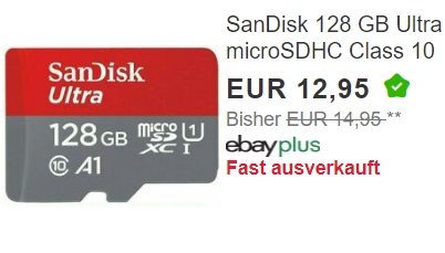 Ebay: Sandisk Ultra mit 128 GByte für 12,95 Euro frei Haus