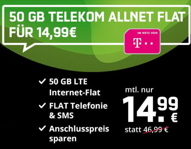 Knaller: LTE-Flat mit 50 GByte im Telekom-Netz für 14,99 Euro