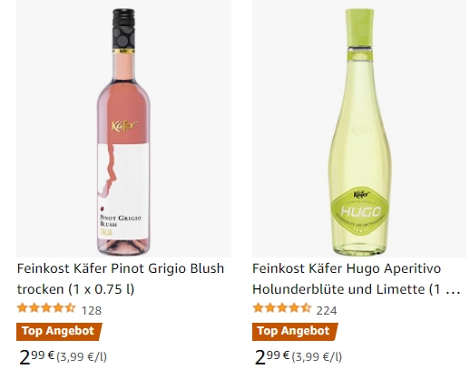 von & Euro “Feinkost Hugo Käfer” – Wein Flaschenpreis 2,99 Amazon: zum von