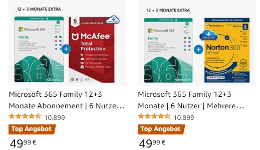 Amazon: "Microsoft 365 Family" mit Security-Suite für 49,99 Euro