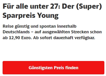 Bahn: "(Super) Sparpreis Young" jetzt dauerhaft verfügbar