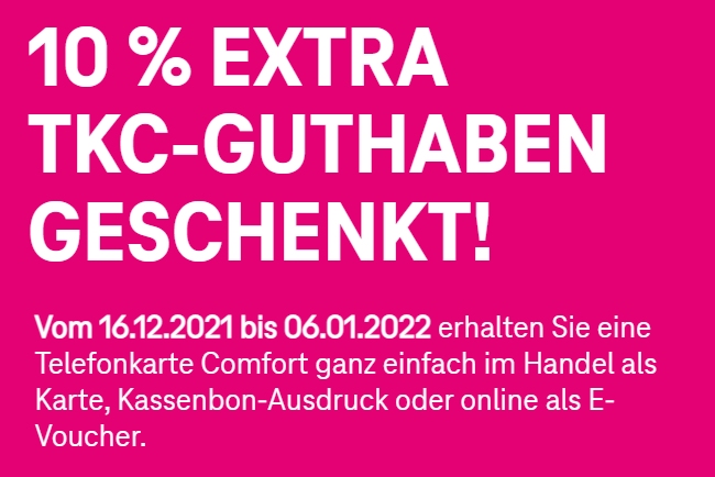 Gratis: 10 Prozent Guthaben zur "Telefonkarte Comfort" geschenkt