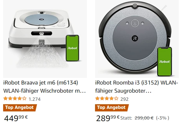 iRobot: Rabattaktion bei Amazon mit Saugrobotern ab 289,99 Euro