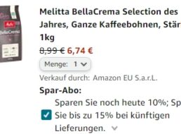 Knaller: Kilopack „Melitta BellaCrema“ im Sparabo für 6,74 Euro