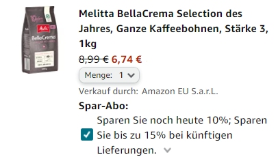 Knaller: Kilopack "Melitta BellaCrema" im Sparabo für 6,74 Euro