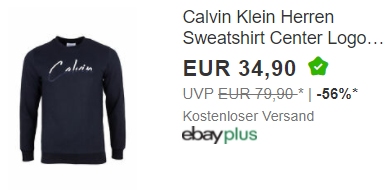 Calvin Klein: Sweatshirts via Ebay für 34,90 Euro frei Haus