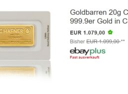 Ebay: Goldbarren mit 20 Gramm für 1079 Euro frei Haus