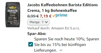 Jacobs: Barista Editions für 7,19 Euro pro Kilo via Amazon