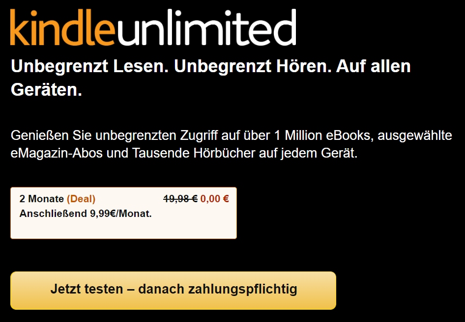 Gratis: Kindle Unlimited für zwei Monate zum Nulltarif