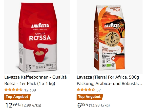 Amazon: Kaffeebohnen von Lavazza mit Rabatt