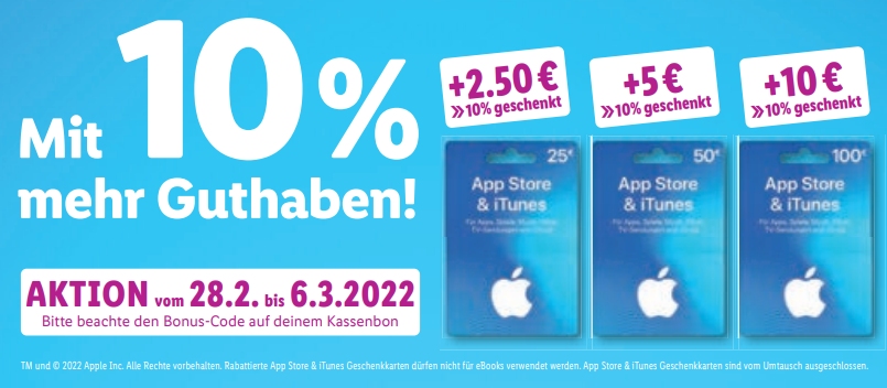 Lidl: 10 Prozent Bonus beim Kauf von Apple-Guthabenkarten