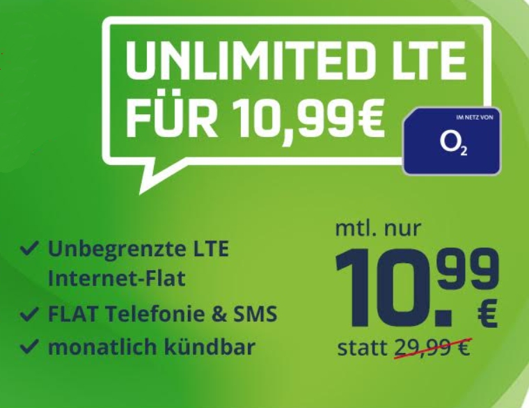 Mobilcom: Unlimited Flat LTE-Flat, monatlich kündbar, für 10,99 Euro