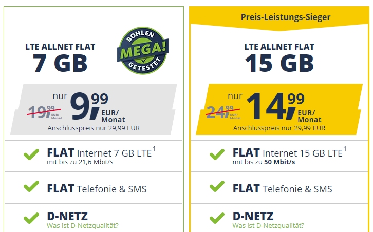 Mobilcom: Monatlich kündbare LTE-Flat mit 7 GByte für 9,99 Euro