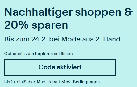 Ebay: 20 Prozent Rabatt auf nachhaltige Mode, Jeans unter 20 Euro