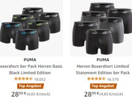 Amazon: Puma-Boxershorts im Sechserpack für 28,99 Euro