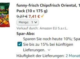 Amazon: 10er-Pack Chipsfrisch Oriental für 7,41 Euro im Sparabo