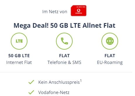 Mobilcom: 50 GByte-Flat im Vodafone-Netz für 22,22 Euro