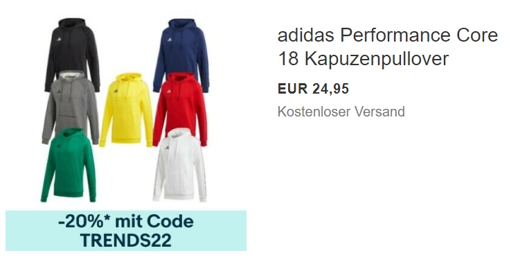 Adidas: Kapuzensweatshirts für 19,96 Euro frei Haus