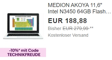 Aldi-Notebook: Medion Akyoa E11202 als B-Ware für 169,99 Euro