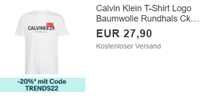 Calvin Klein: T-Shirt für 22,32 Euro mit Gutschein-Rabatt