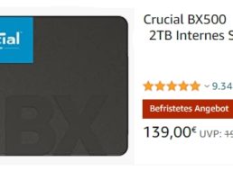 Amazon: „Crucial BX500“-SSD mit zwei TByte für 139 Euro frei Haus