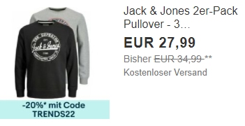 Jack & Jones: Doppelpack Sweatshirts für 22,39 Euro frei Haus