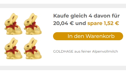 Gourvita: 2 Kilogramm Lindt-Goldhasen für 45,77 Euro frei Haus