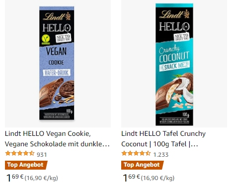 Lindt Hello: Schokolade vegan oder klassisch ab 1,61 Euro