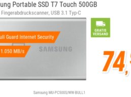 NBB: „Samsung Portable SSD T7 Touch“ mit Fingerprintsensor für 74,90 Euro