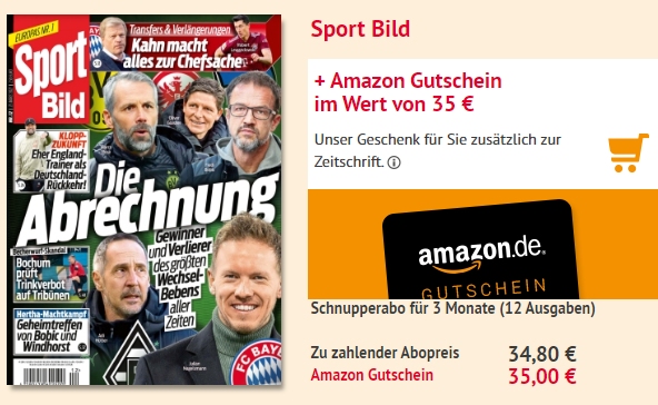 Sportbild: 12 Ausgaben für 34,80 Euro mit Gutschein über 35 Euro