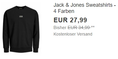 Jack & Jones: Sweatshirt für 27,99 Euro frei Haus via Ebay