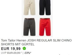 Tom Tailor: Shorts mit Gürtel für 19,99 Euro frei Haus