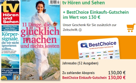 TV Hören und Sehen: Jahresabo für 130 Euro mit Gutschein über 130 Euro