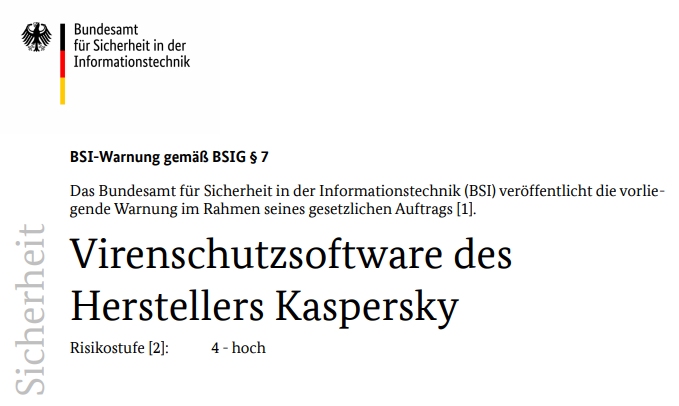 Warnung: BSI rät von Kaspersky-Produkten ab