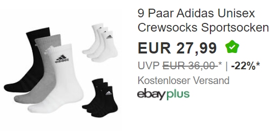 Adidas: 9er-Pack Sportsocken für 27,99 Euro