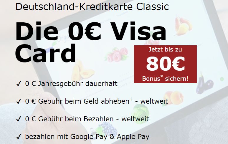 Gratis: 60 Euro Bonus zur kostenlosen Deutschland-Kreditkarte