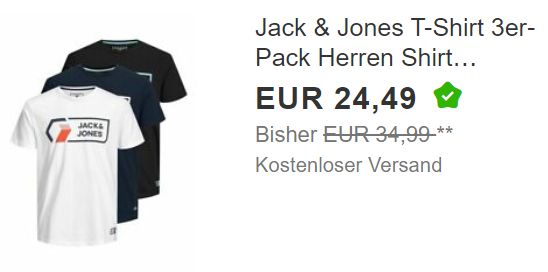 Jack & Jones: Dreierpack T-Shirts für 24,49 Euro frei Haus