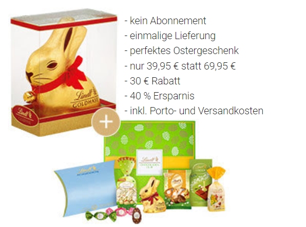 Lindt: Osterpaket mit Kilogramm-Goldhasen für 39,95 Euro