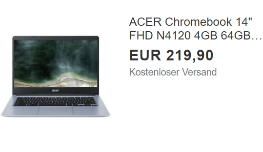 Ebay: Acer-Chromebook mit Full-HD-Display für 219,90 Euro frei Haus