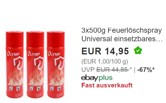 Ebay: Dreierpack Feuerlöschspray für 14,95 Euro frei Haus